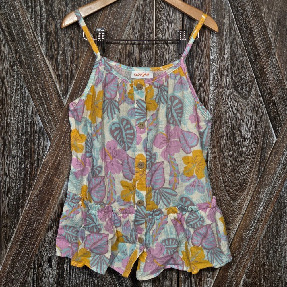 Cat & Jack Girls Floral Peplum Tank Top‎ Yellow Pink Blue Size M 7/8